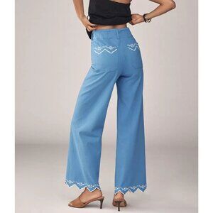 The Colette Lace Trim Full-Length Wide-Leg Pants by Maeve 34